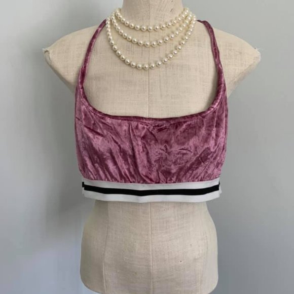 Dusty Rose Velvet Bra Top Shorts Set, Sz L/XL - Picture 6 of 7